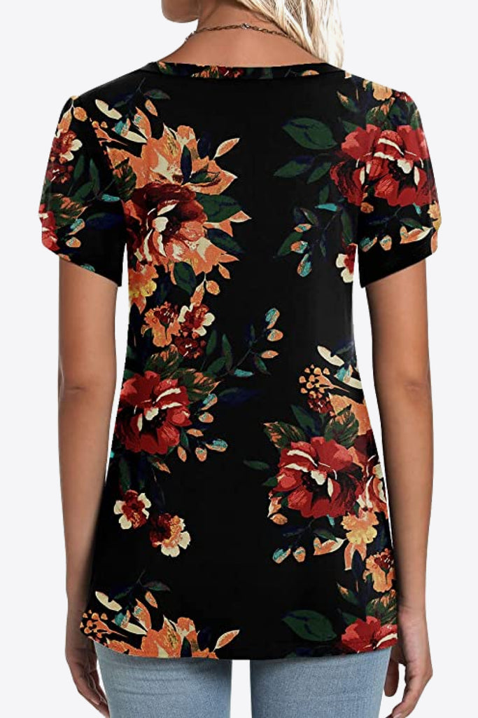 Printed Petal Sleeve V-Neck Blouse-Timber Brooke Boutique, Online Women's Fashion Boutique in Amarillo, Texas