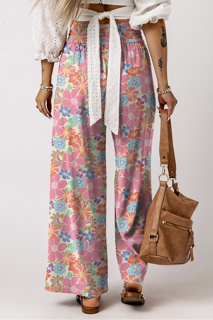 Drawstring Printed Wide Leg Pants-Timber Brooke Boutique, Online Women's Fashion Boutique in Amarillo, Texas