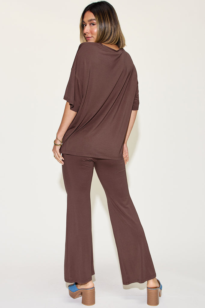 Basic Bae Full Size Bamboo Drop Shoulder T-Shirt and Flare Pants Set-Timber Brooke Boutique, Online Women's Fashion Boutique in Amarillo, Texas