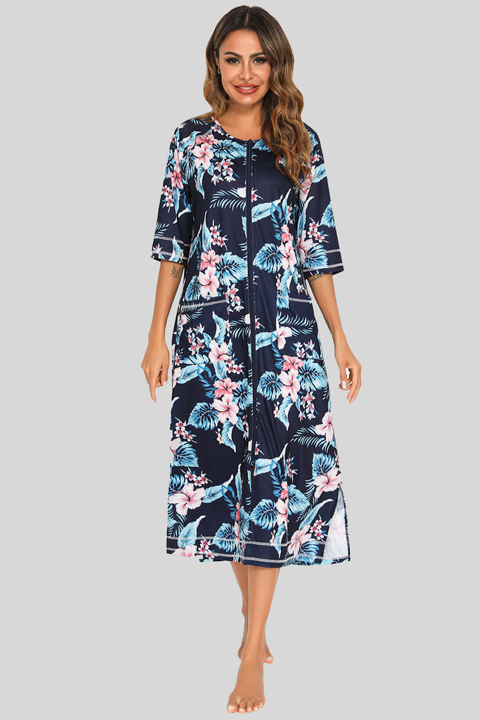 Printed Slit Night Dress with Pockets-Timber Brooke Boutique, Online Women's Fashion Boutique in Amarillo, Texas