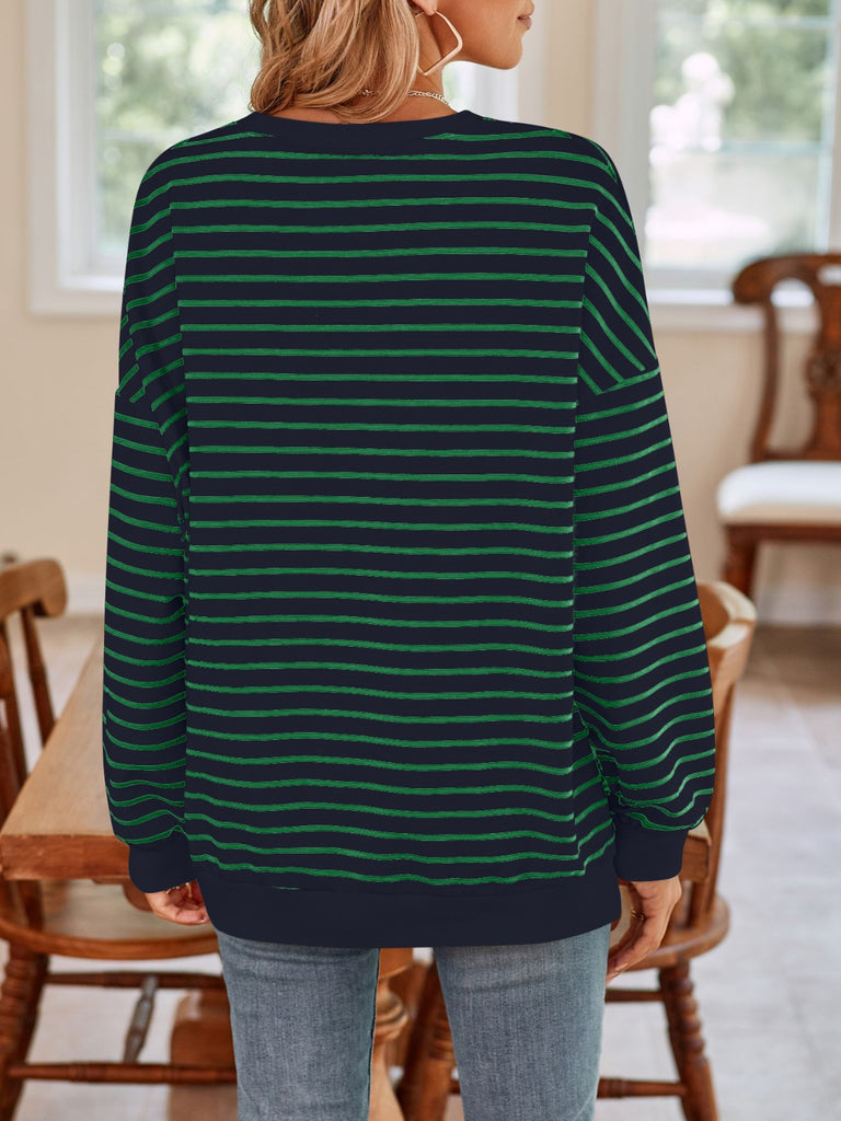 Striped Round Neck Long Sleeve Sweatshirt-Timber Brooke Boutique, Online Women's Fashion Boutique in Amarillo, Texas