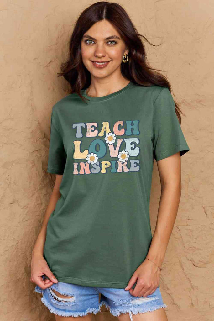 Simply Love Full Size TEACH LOVE INSPIRE Graphic Cotton T-Shirt-Timber Brooke Boutique, Online Women's Fashion Boutique in Amarillo, Texas