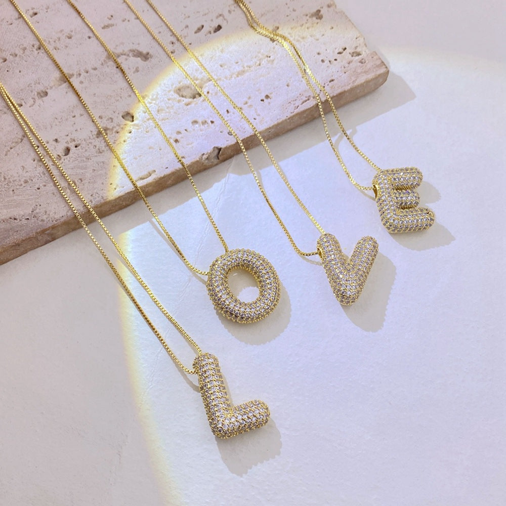 Gold-Plated Inlaid Zircon Letter Necklace-Timber Brooke Boutique, Online Women's Fashion Boutique in Amarillo, Texas