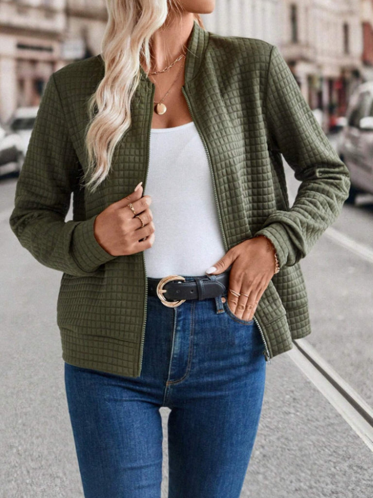 Zip Up Long Sleeve Jacket-Timber Brooke Boutique, Online Women's Fashion Boutique in Amarillo, Texas