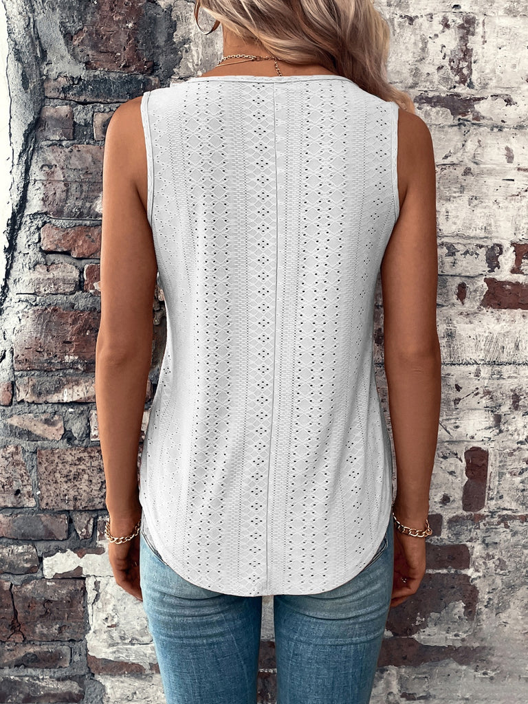 Eyelet V-Neck Wide Strap Tank-Timber Brooke Boutique, Online Women's Fashion Boutique in Amarillo, Texas