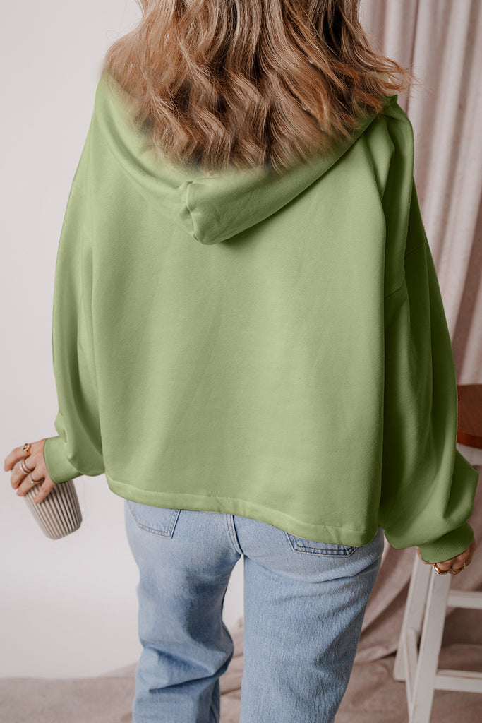 Pocketed Half Zip Dropped Shoulder Hoodie-Timber Brooke Boutique, Online Women's Fashion Boutique in Amarillo, Texas