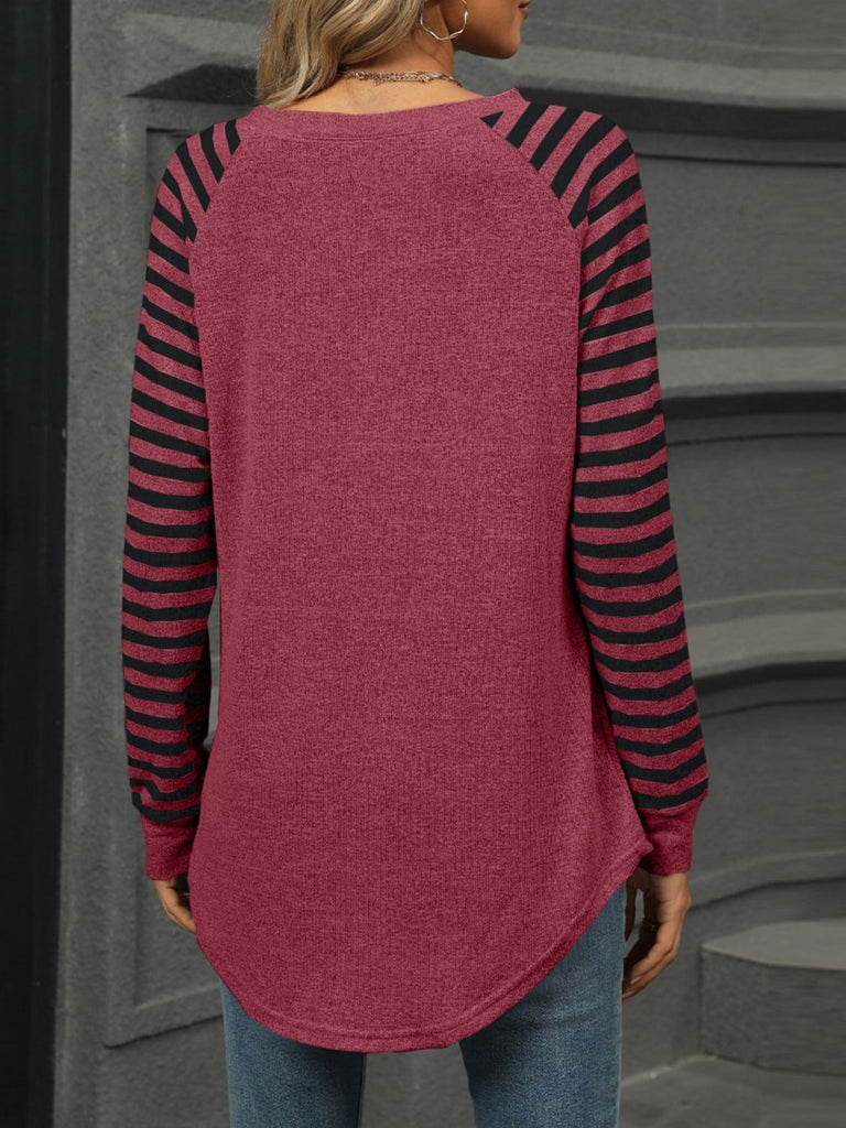 Striped Round Neck Long Sleeve T-Shirt-Timber Brooke Boutique, Online Women's Fashion Boutique in Amarillo, Texas