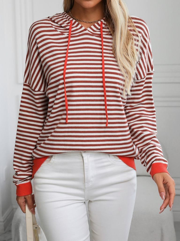 Striped Long Sleeve Hooded Knit Top-Timber Brooke Boutique, Online Women's Fashion Boutique in Amarillo, Texas