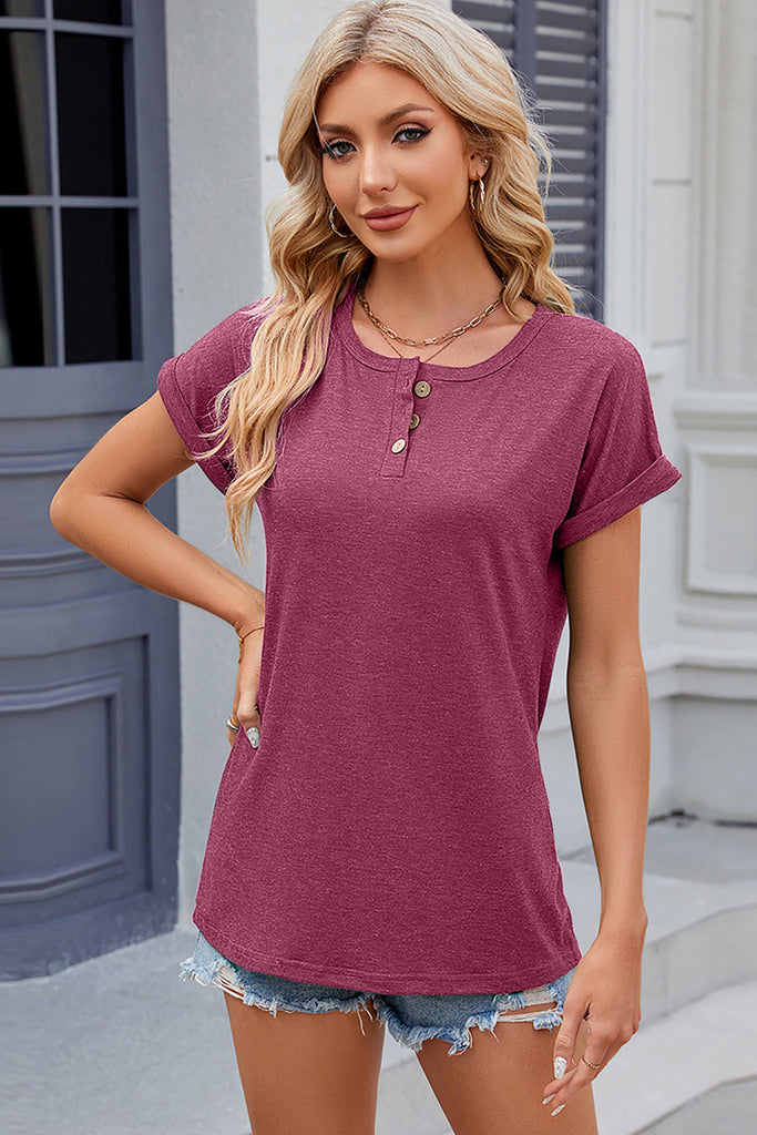 Round Neck Short Sleeve T-Shirt-Timber Brooke Boutique, Online Women's Fashion Boutique in Amarillo, Texas