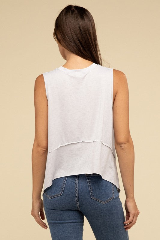 Shark Bite Side Slit Short Sleeveless Top-Timber Brooke Boutique, Online Women's Fashion Boutique in Amarillo, Texas