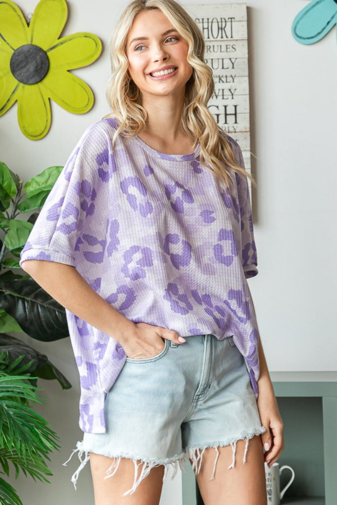 HOPELY Print Waffle Oversized T-Shirt-Timber Brooke Boutique, Online Women's Fashion Boutique in Amarillo, Texas