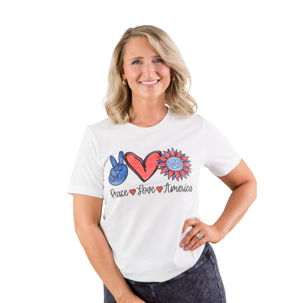 Peace Love America Tee-BT Graphic Tee-Timber Brooke Boutique, Online Women's Fashion Boutique in Amarillo, Texas