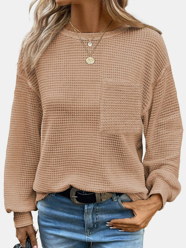 Round Neck Long Sleeve T-Shirt-Timber Brooke Boutique, Online Women's Fashion Boutique in Amarillo, Texas