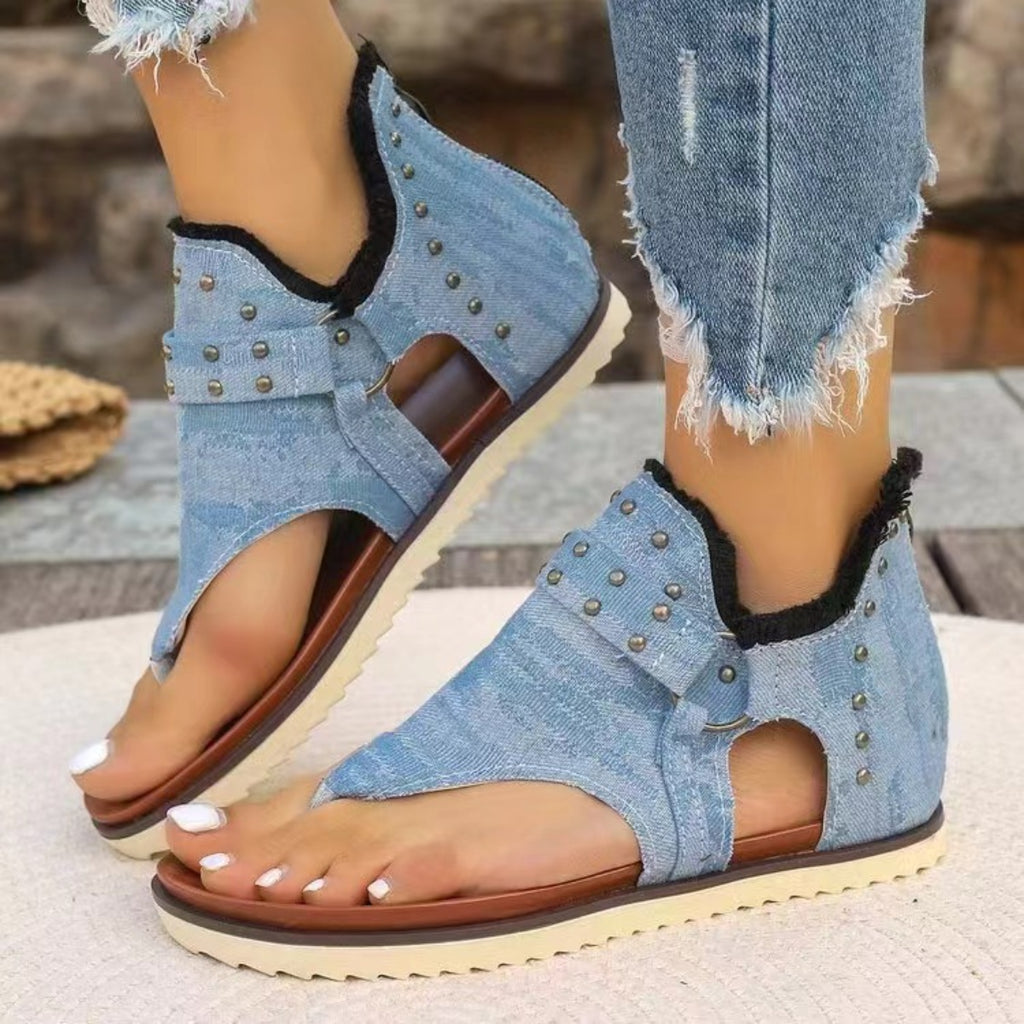 Studded Raw Hem Flat Sandals-Timber Brooke Boutique, Online Women's Fashion Boutique in Amarillo, Texas