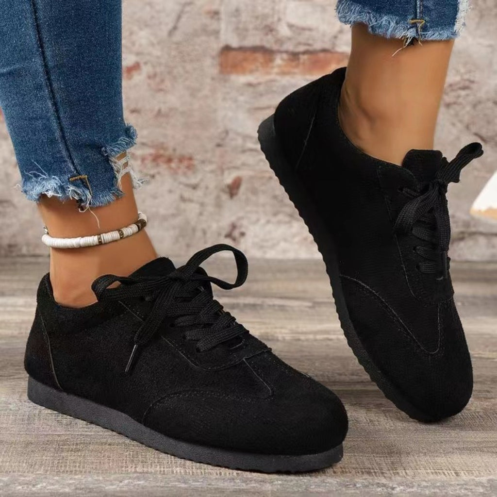 Suede Lace-Up Flat Sneakers-Timber Brooke Boutique, Online Women's Fashion Boutique in Amarillo, Texas