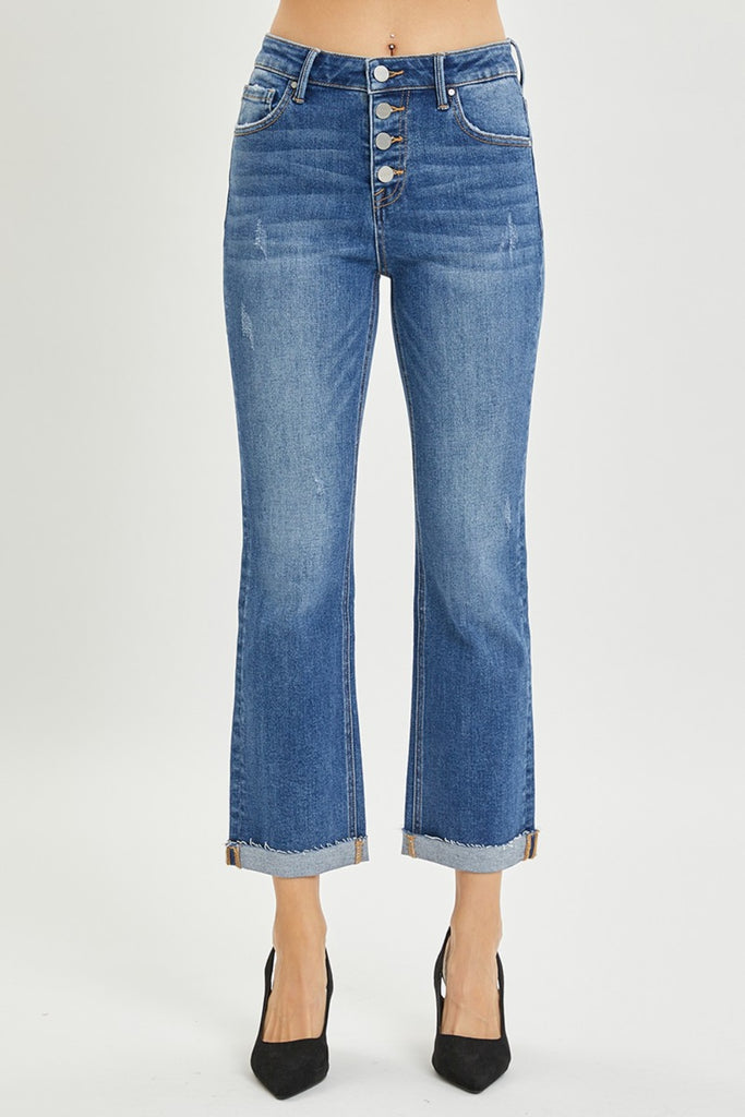 RISEN Full Size Button Fly Cropped Bootcut Jeans-Timber Brooke Boutique, Online Women's Fashion Boutique in Amarillo, Texas