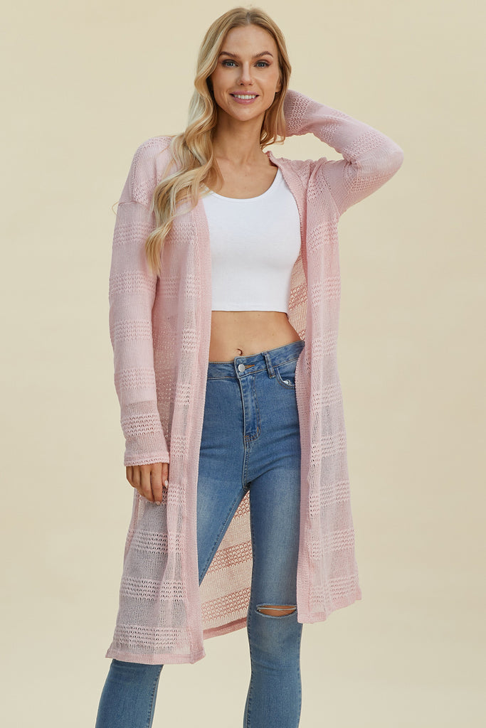 Double Take Full Size Open Front Longline Cardigan-Timber Brooke Boutique, Online Women's Fashion Boutique in Amarillo, Texas