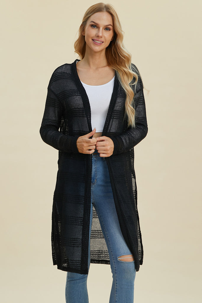 Double Take Full Size Open Front Longline Cardigan-Timber Brooke Boutique, Online Women's Fashion Boutique in Amarillo, Texas