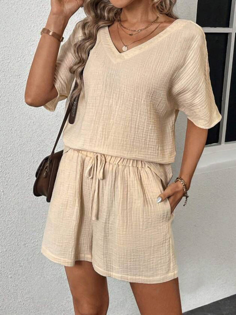 V-Neck Half Sleeve Top and Shorts Set-Timber Brooke Boutique, Online Women's Fashion Boutique in Amarillo, Texas