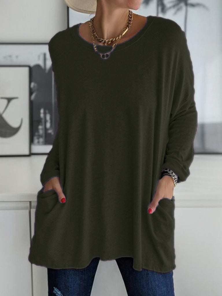 Full Size Round Neck Long Sleeve T-Shirt-Timber Brooke Boutique, Online Women's Fashion Boutique in Amarillo, Texas