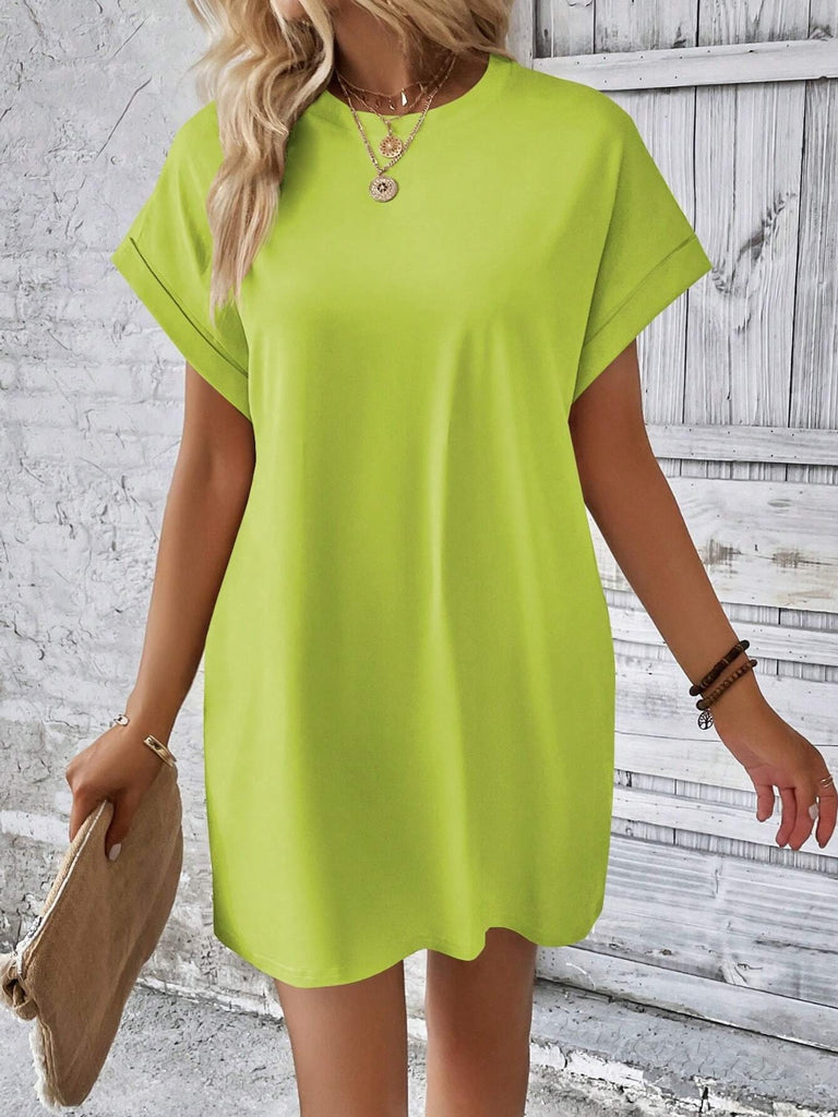 Round Neck Short Sleeve Mini Dress-Timber Brooke Boutique, Online Women's Fashion Boutique in Amarillo, Texas