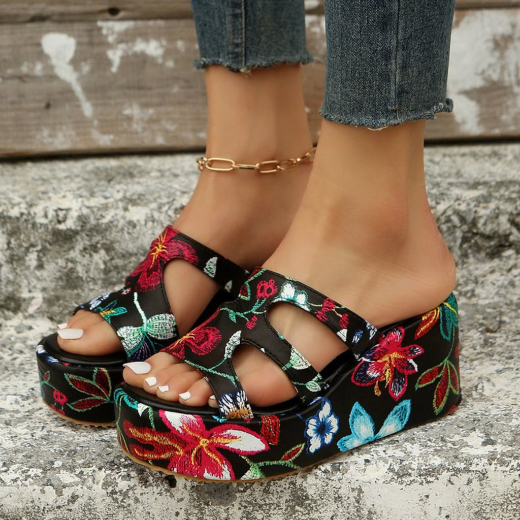 Cutout Floral Peep Toe Sandals-Timber Brooke Boutique, Online Women's Fashion Boutique in Amarillo, Texas