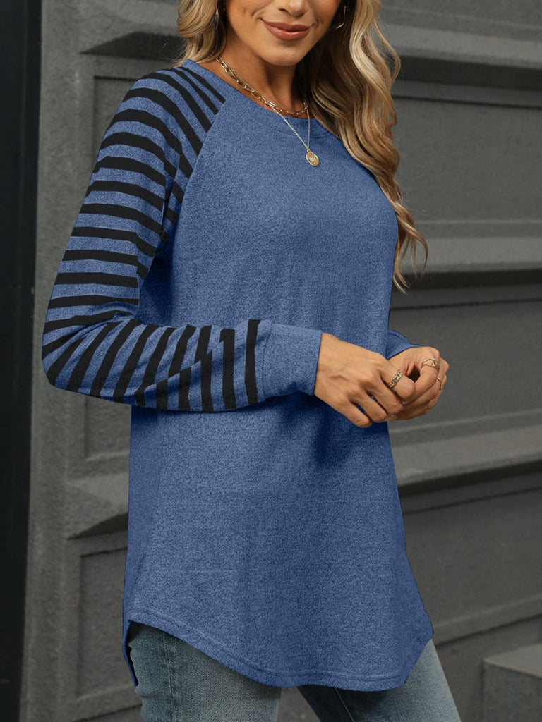 Striped Round Neck Long Sleeve T-Shirt-Timber Brooke Boutique, Online Women's Fashion Boutique in Amarillo, Texas