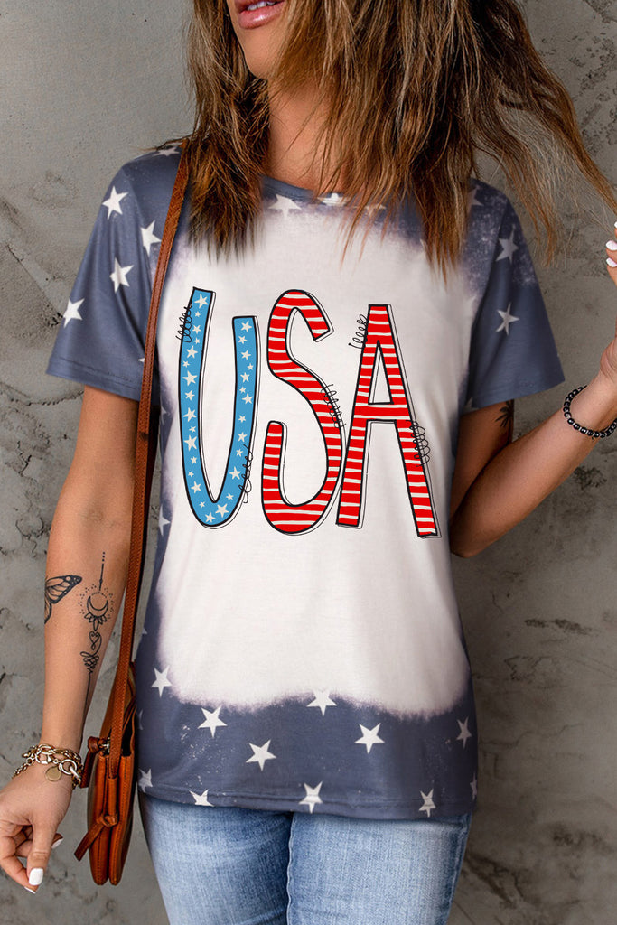 USA Round Neck Short Sleeve T-Shirt-Timber Brooke Boutique, Online Women's Fashion Boutique in Amarillo, Texas