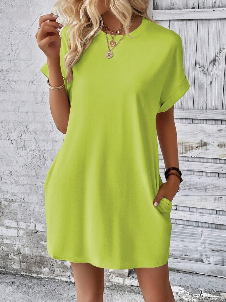 Round Neck Short Sleeve Mini Dress-Timber Brooke Boutique, Online Women's Fashion Boutique in Amarillo, Texas