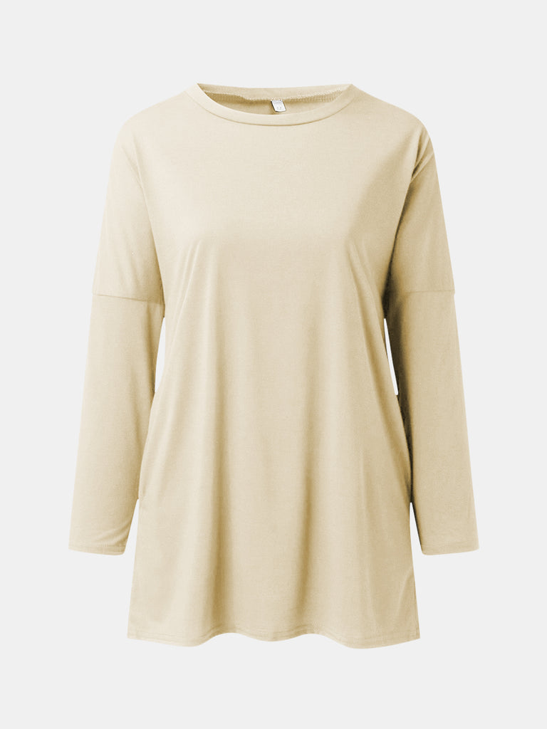 Full Size Round Neck Long Sleeve T-Shirt-Timber Brooke Boutique, Online Women's Fashion Boutique in Amarillo, Texas