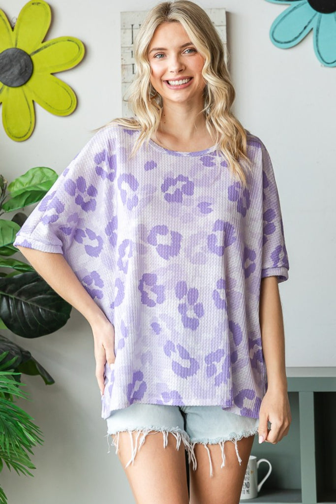 HOPELY Print Waffle Oversized T-Shirt-Timber Brooke Boutique, Online Women's Fashion Boutique in Amarillo, Texas