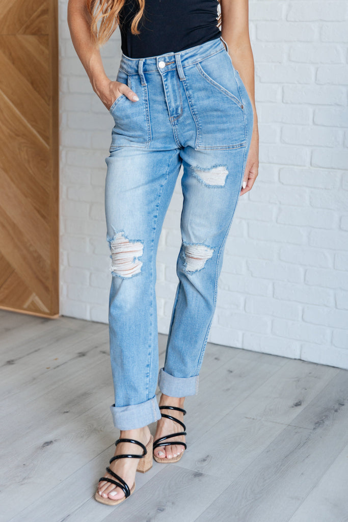 Aiden High Rise Patch Pocket Distressed Boyfriend Jeans-Womens-Timber Brooke Boutique, Online Women's Fashion Boutique in Amarillo, Texas