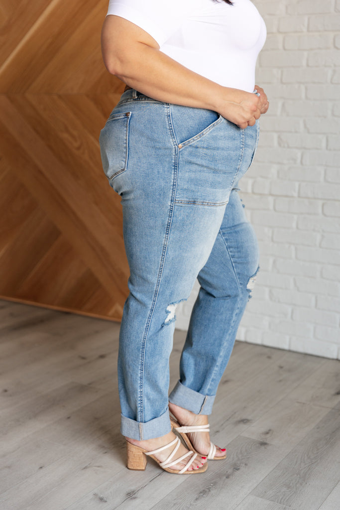 Aiden High Rise Patch Pocket Distressed Boyfriend Jeans-Womens-Timber Brooke Boutique, Online Women's Fashion Boutique in Amarillo, Texas