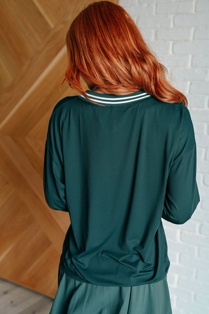 All Out Comfort V-Neck Pullover in Midnight Green-Tops-Timber Brooke Boutique, Online Women's Fashion Boutique in Amarillo, Texas