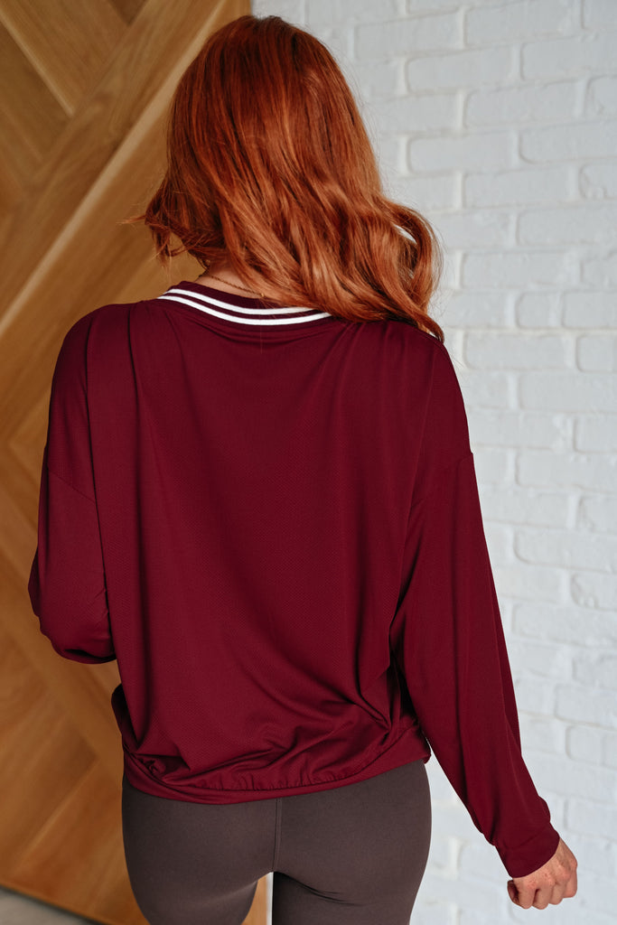 All Out Comfort V-Neck Pullover in Red Merlot-Tops-Timber Brooke Boutique, Online Women's Fashion Boutique in Amarillo, Texas