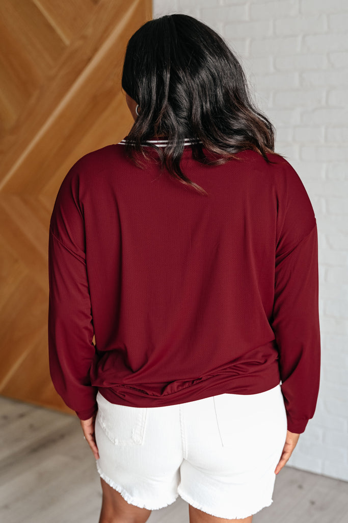 All Out Comfort V-Neck Pullover in Red Merlot-Tops-Timber Brooke Boutique, Online Women's Fashion Boutique in Amarillo, Texas