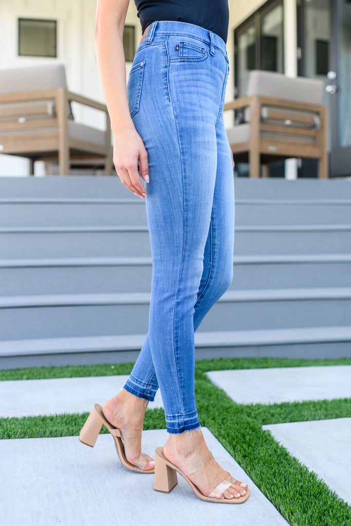 Amanda High Rise Pull on Release Hem Skinny Jeans-Womens-Timber Brooke Boutique, Online Women's Fashion Boutique in Amarillo, Texas