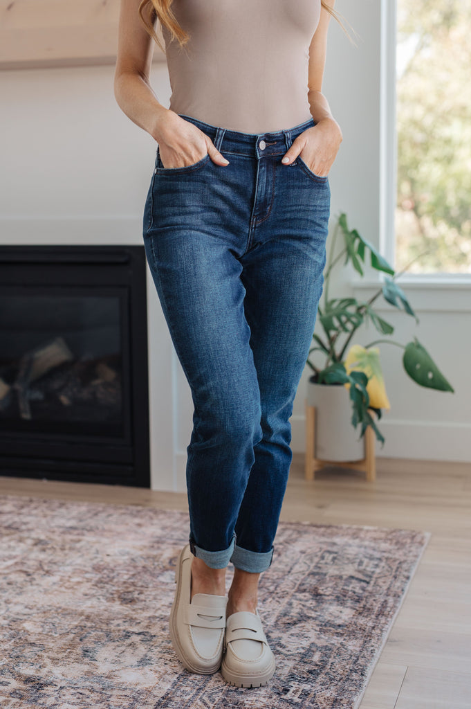 Amber Mid Rise Cuffed Slim Fit Jeans-Denim-Timber Brooke Boutique, Online Women's Fashion Boutique in Amarillo, Texas