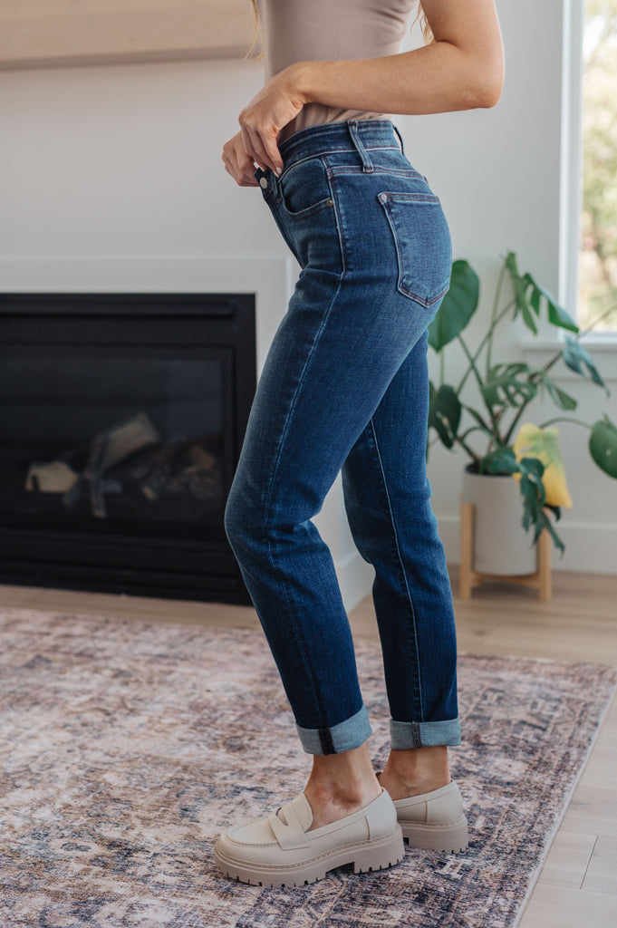 Amber Mid Rise Cuffed Slim Fit Jeans-Denim-Timber Brooke Boutique, Online Women's Fashion Boutique in Amarillo, Texas