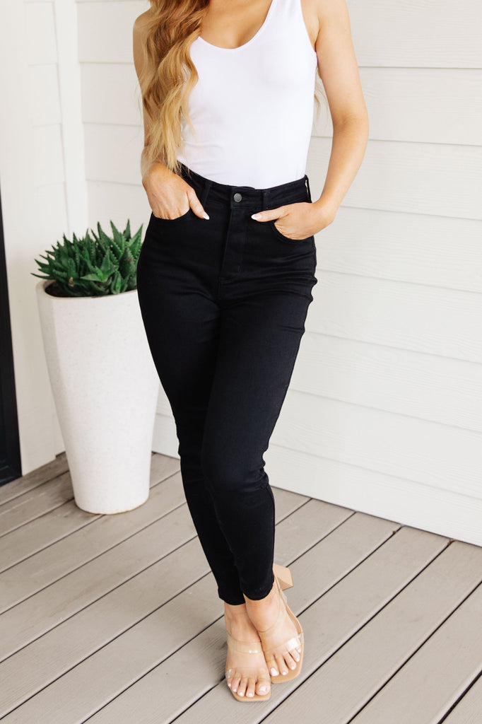 Audrey High Rise Control Top Classic Skinny Jeans in Black-Womens-Timber Brooke Boutique, Online Women's Fashion Boutique in Amarillo, Texas