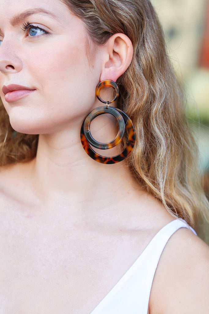 Tortoise Double Hoop Dangle Earrings-Timber Brooke Boutique, Online Women's Fashion Boutique in Amarillo, Texas