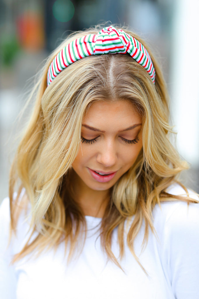 Green/Red Christmas Stripe Top Knot Headband-Timber Brooke Boutique, Online Women's Fashion Boutique in Amarillo, Texas
