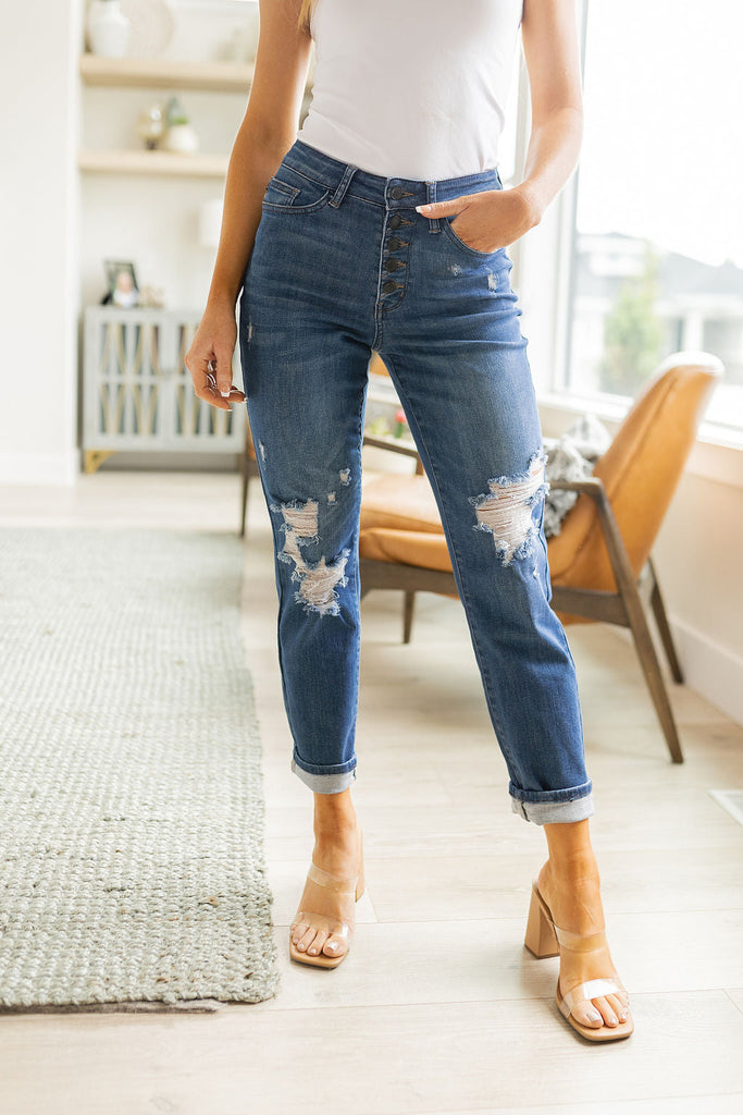 Colt High Rise Button Fly Distressed Boyfriend Jeans-Womens-Timber Brooke Boutique, Online Women's Fashion Boutique in Amarillo, Texas