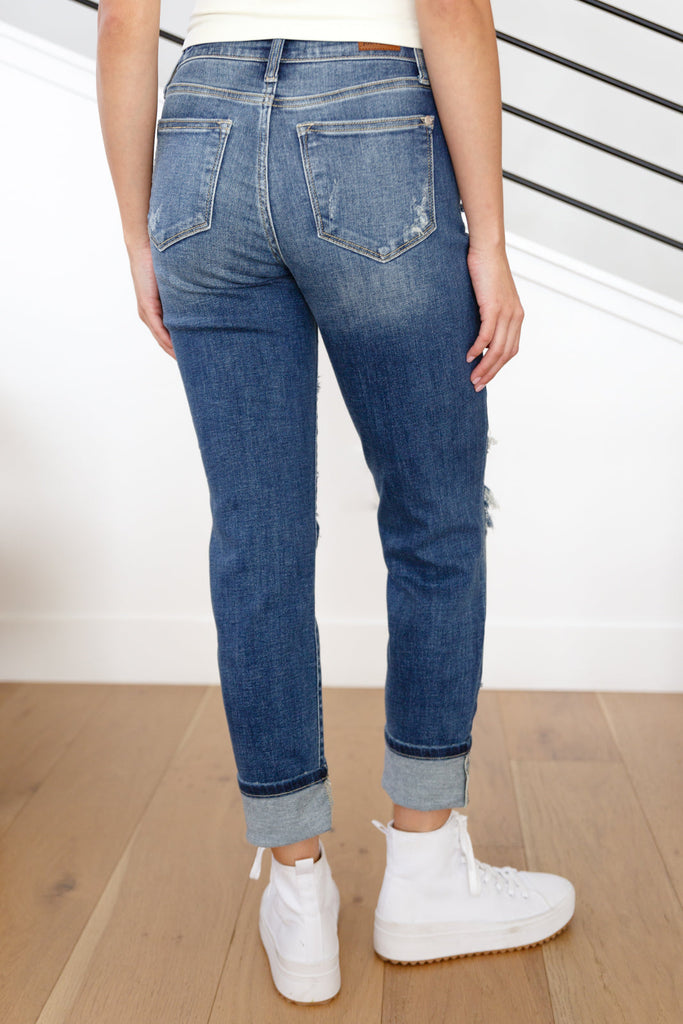 Danny Mid Rise Cuffed Destroy Boyfriend Jeans-Denim-Timber Brooke Boutique, Online Women's Fashion Boutique in Amarillo, Texas