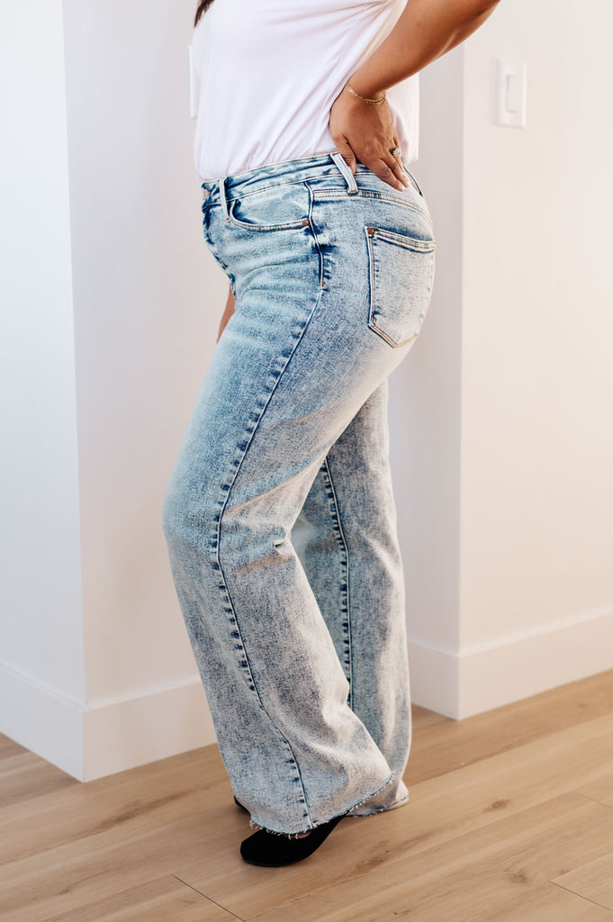 Dory High Waist Mineral Wash Raw Hem Wide Leg Jeans-Womens-Timber Brooke Boutique, Online Women's Fashion Boutique in Amarillo, Texas