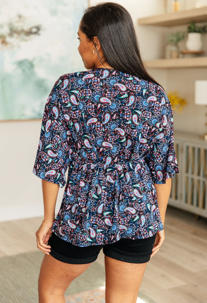 Dreamer Top in Black and Periwinkle Paisley-Tops-Timber Brooke Boutique, Online Women's Fashion Boutique in Amarillo, Texas