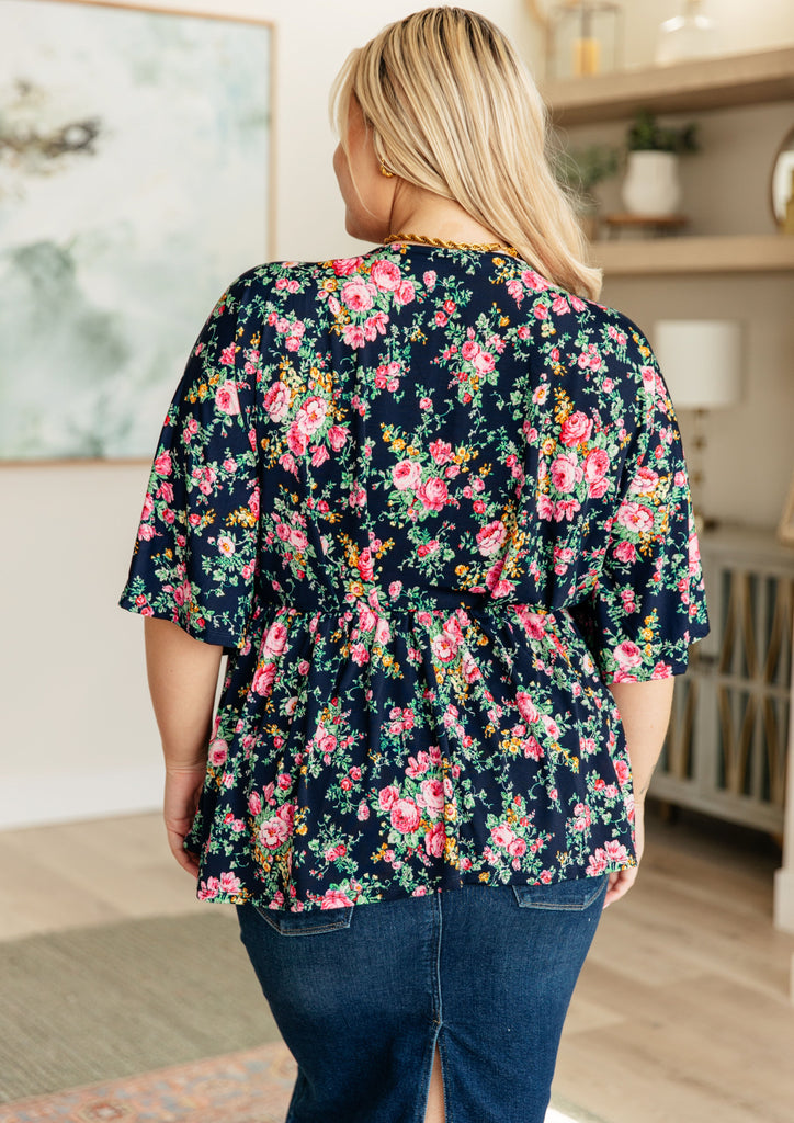 Dreamer Top in Navy and Pink Vintage Bouquet-Tops-Timber Brooke Boutique, Online Women's Fashion Boutique in Amarillo, Texas