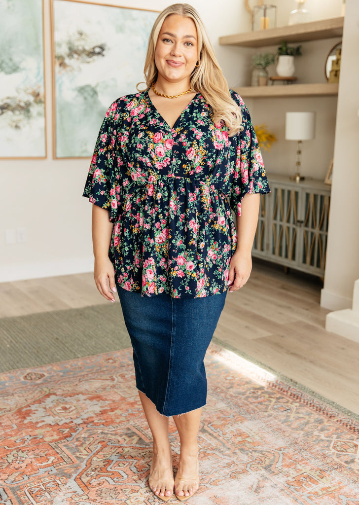 Dreamer Top in Navy and Pink Vintage Bouquet-Tops-Timber Brooke Boutique, Online Women's Fashion Boutique in Amarillo, Texas