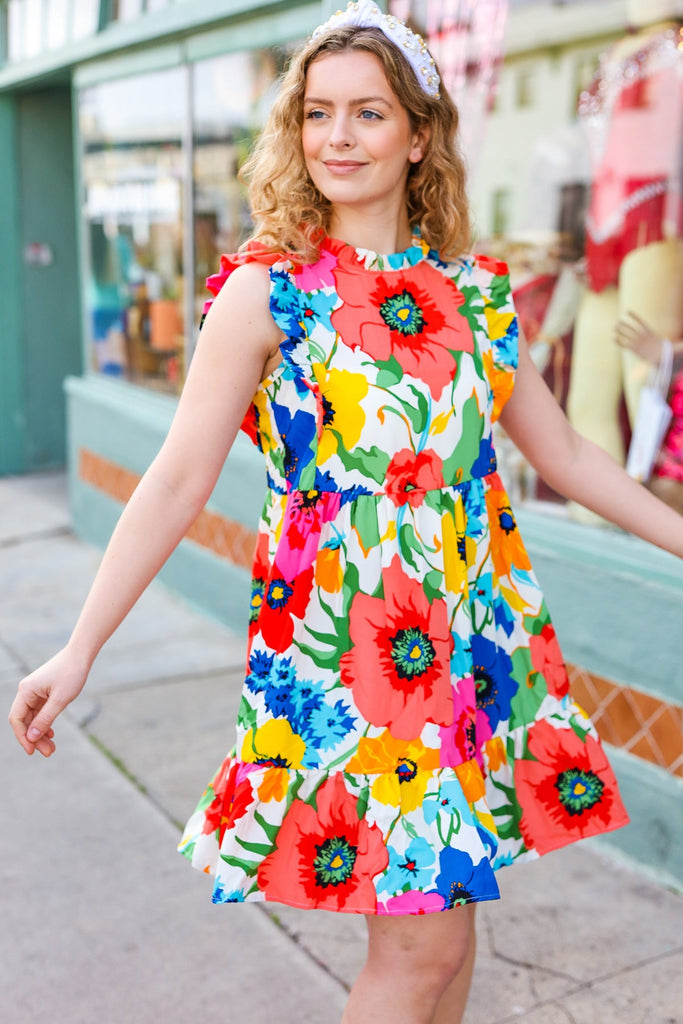 Sunny Days Multicolor Floral Print Tiered Ruffle Sleeve Dress-Timber Brooke Boutique, Online Women's Fashion Boutique in Amarillo, Texas
