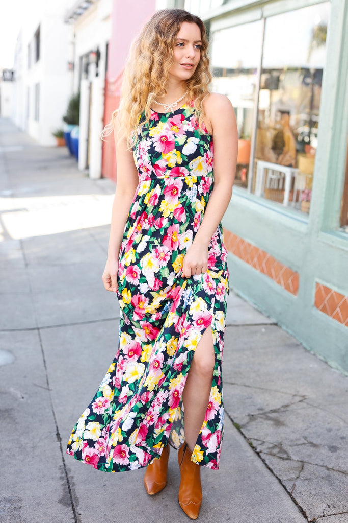 Easy Living Navy Floral Sleeveless Maxi Dress-Timber Brooke Boutique, Online Women's Fashion Boutique in Amarillo, Texas